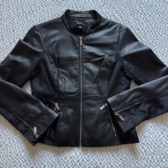 Vintage BEBE Black Leather Moto Jacket with Laceup Back and Peplum Skirt, Small - Picture 12 of 14